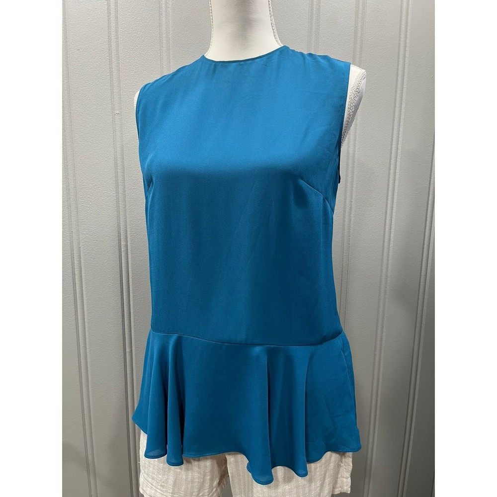 Tahari Arthur S Levine Blue Sleeveless Peplum Top Women's Size‎ S